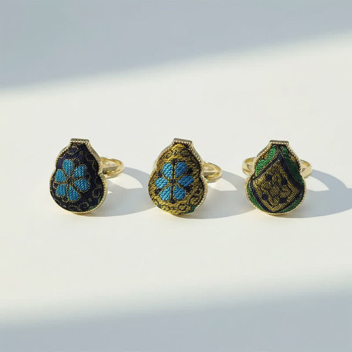 Buddha Stones Bague ajustable de style chinois vintage en brocart Song en forme de gourde, symbole de bénédiction - image 13