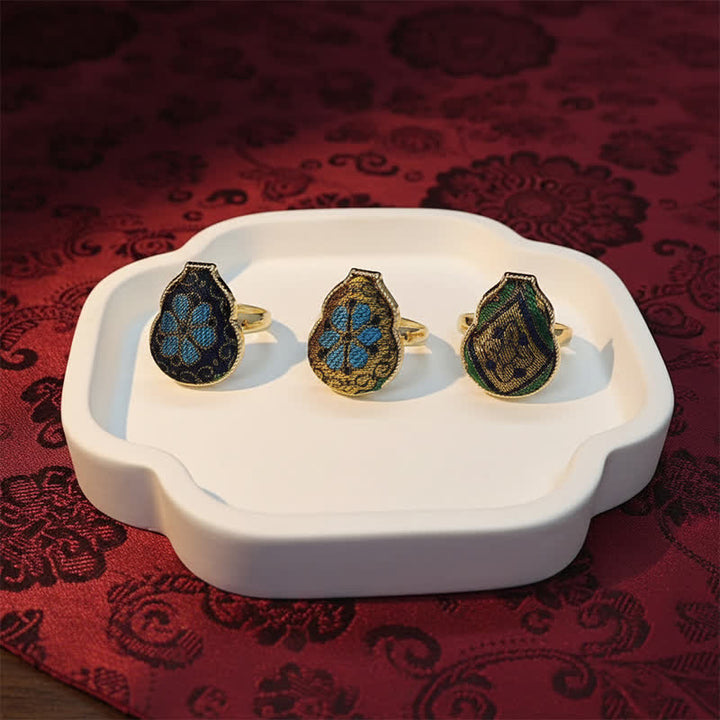 Buddha Stones Bague ajustable de style chinois vintage en brocart Song en forme de gourde, symbole de bénédiction - image 10
