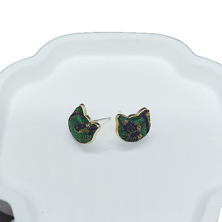 Buddha Stones Boucles d'oreilles chinoises vintage en brocart Song, faites à la main, motif chat béni - image 3