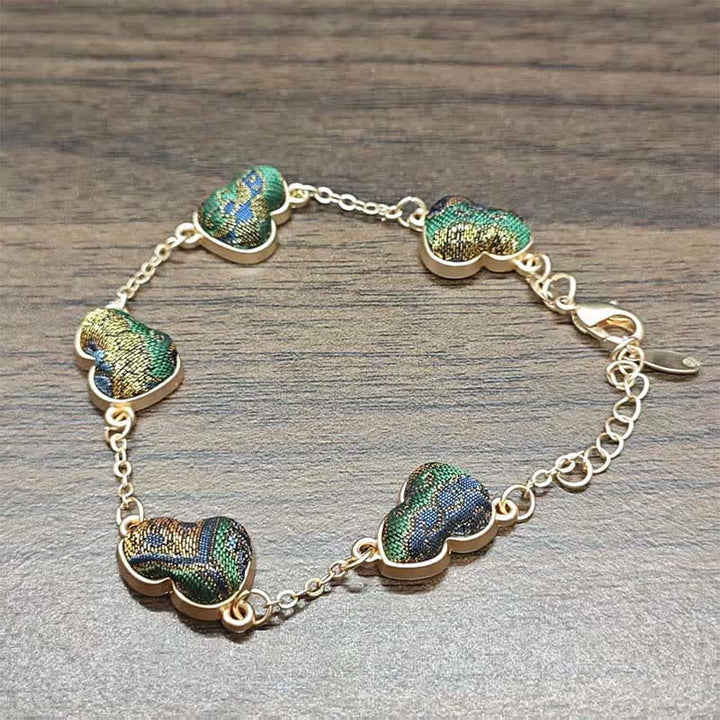 Buddha Stones Bracelet vintage chinois Song Brocart Gourde Ondulations de l'eau Porte-bonheur - Vert (Même teinte – motif variable) - image 6