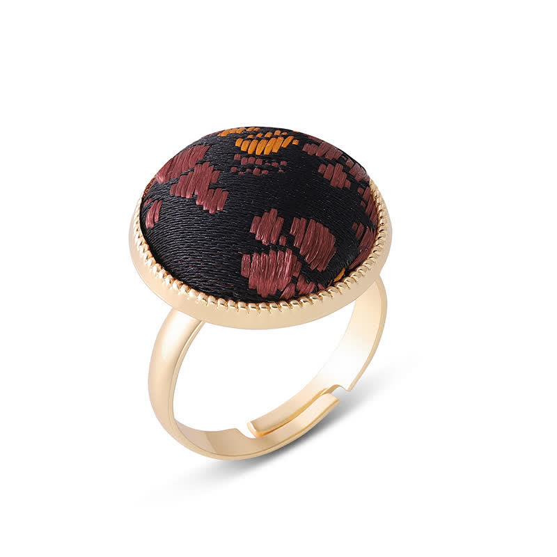 Buddha Stones Bague ronde élégante brodée en brocart Song - Noir (même teinte – motif variable) - image 15