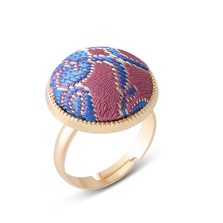 Buddha Stones Bague ronde élégante brodée en brocart Song - Violet (même teinte – motif variable) - image 17