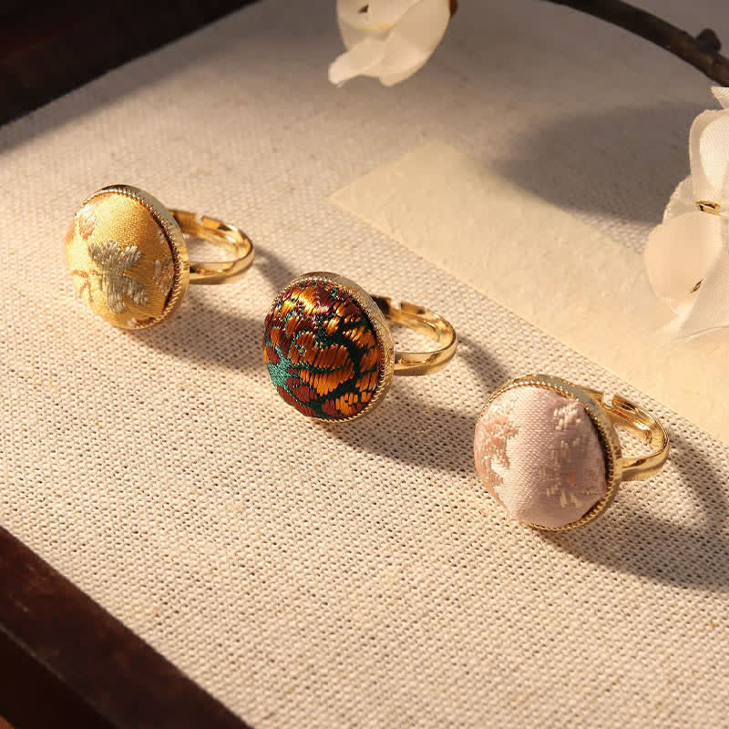 Buddha Stones Bague ronde élégante brodée en brocart Song - image 25