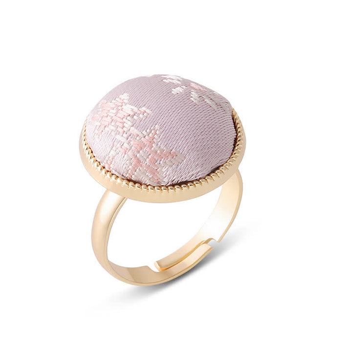 Buddha Stones Bague ronde élégante brodée en brocart Song - Rose (même teinte – motif variable) - image 20