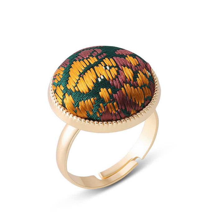 Buddha Stones Bague ronde élégante brodée en brocart Song - image 5