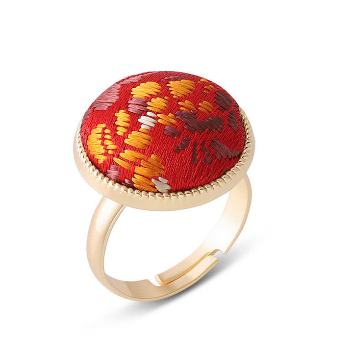 Buddha Stones Bague ronde élégante brodée en brocart Song - Rouge (même teinte – motif variable) - image 16