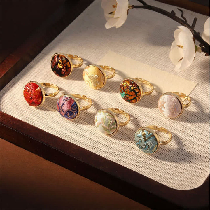 Buddha Stones Bague ronde élégante brodée en brocart Song - image 24