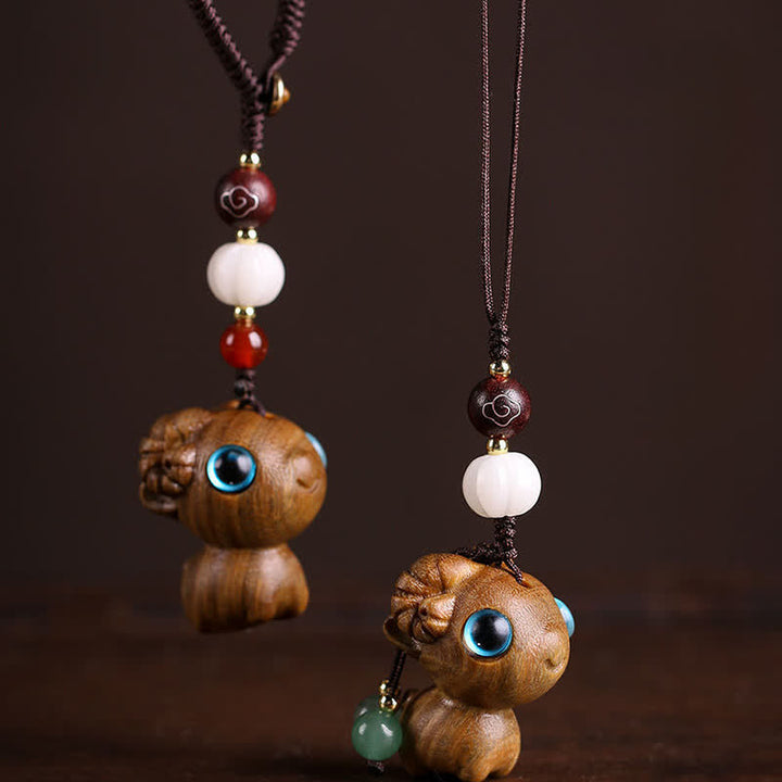 Buddha Stones Porte-clés porte-bonheur en bois de santal vert sculptés à la main en forme de mouton - image 7