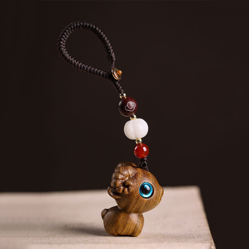 Buddha Stones Porte-clés porte-bonheur en bois de santal vert sculptés à la main en forme de mouton - Porte-clés - Bois de santal vert (Énergie calme ♥ Équilibre spirituel) - image 0