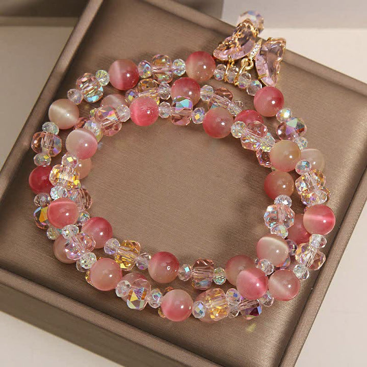 Buddha Stones Bracelet à facettes triple tour Peach Cat's Eye Butterfly Love - image 8