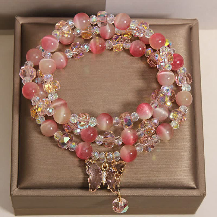 Buddha Stones Bracelet à facettes triple tour Peach Cat's Eye Butterfly Love - image 7