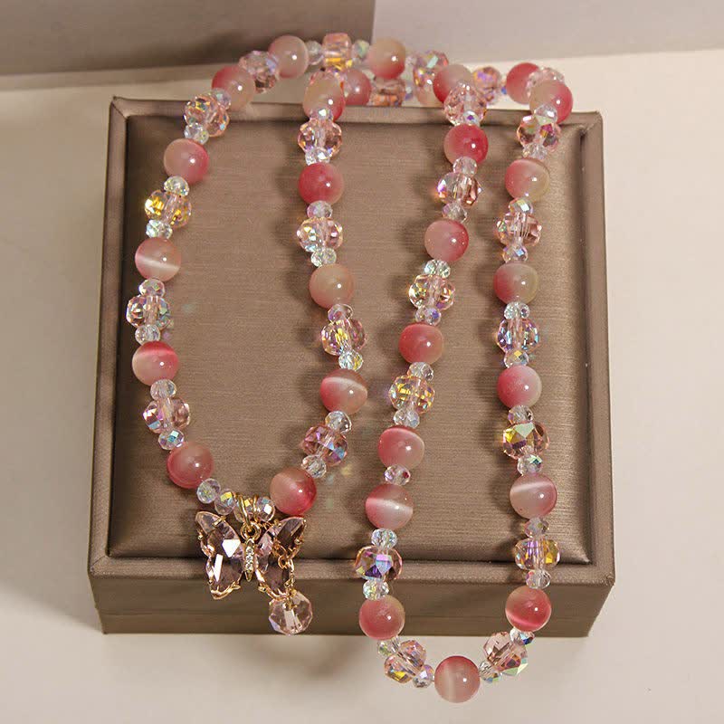 Buddha Stones Bracelet à facettes triple tour Peach Cat's Eye Butterfly Love - image 9
