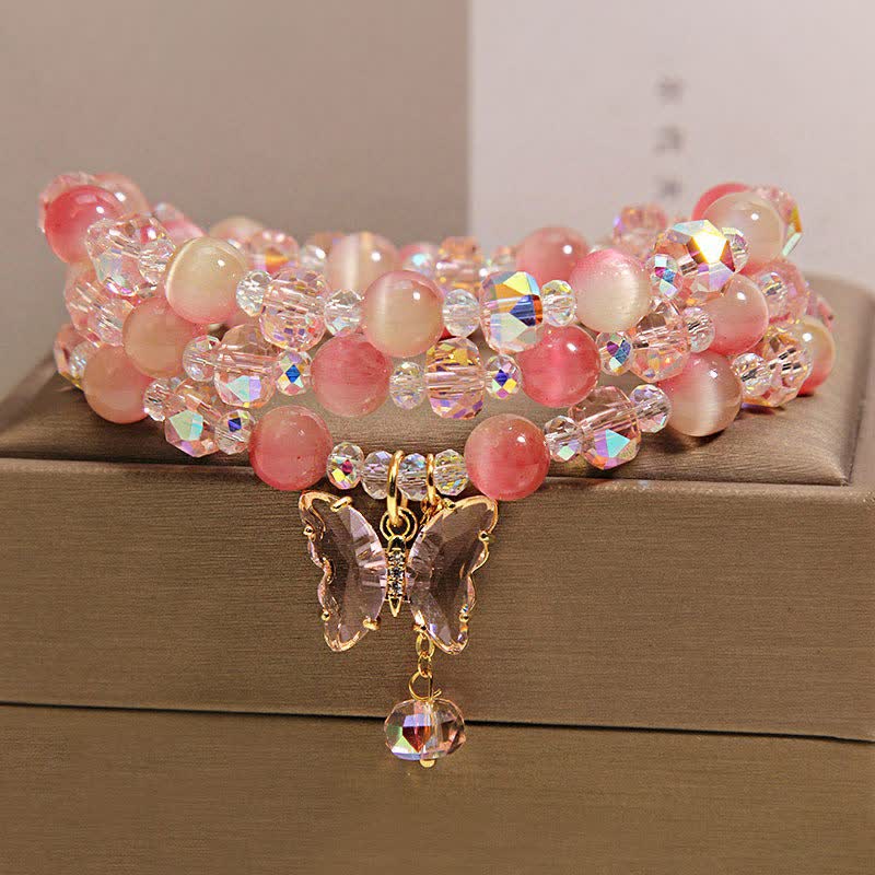 Buddha Stones Bracelet à facettes triple tour Peach Cat's Eye Butterfly Love - image 3