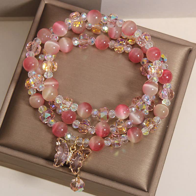 Buddha Stones Bracelet à facettes triple tour Peach Cat's Eye Butterfly Love - image 4