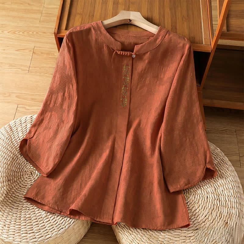 Buddha Stones Chemises à manches courtes pour femmes, style bohème d'été, brodées, à cordon de serrage, unies - Pérou - US12, UK/AU16, EU44 (3XL) - image 14