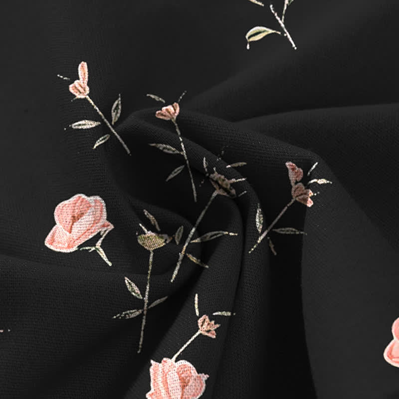 Buddha Stones Pantalon large pour femme en coton et lin à motif rose vintage, taille élastique et poches - image 4