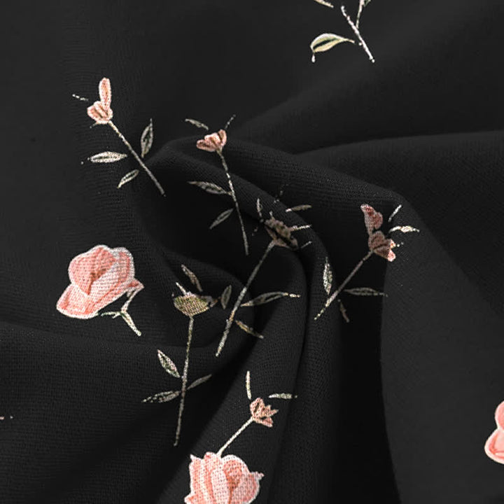 Buddha Stones Pantalon large pour femme en coton et lin à motif rose vintage, taille élastique et poches - image 4