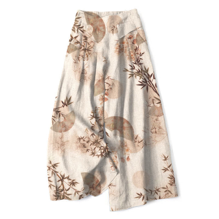 Buddha Stones Pantalon large pour femme en coton et lin à motif de feuilles de bambou orientales, taille élastique et poches - Lin - US16，UK/AU20，EU48 (3XL) - image 5