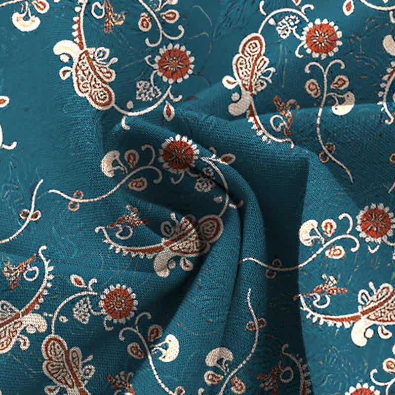 Buddha Stones Pantalon large à taille élastique et poches pour femme, en coton et lin, motif floral bohème - image 4