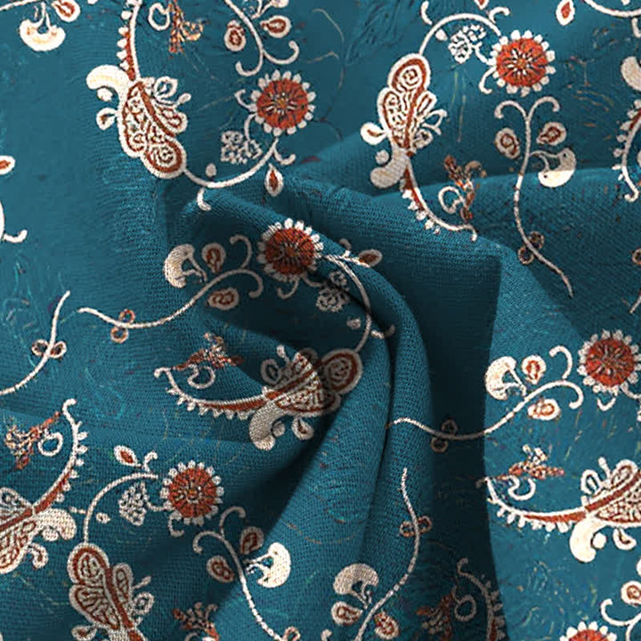 Buddha Stones Pantalon large à taille élastique et poches pour femme, en coton et lin, motif floral bohème - image 4