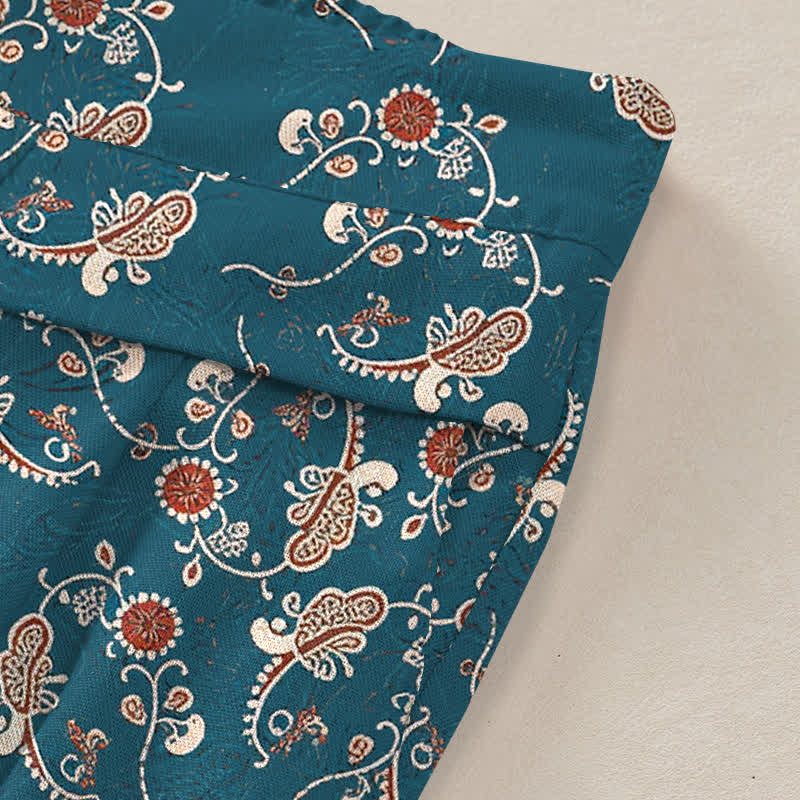Buddha Stones Pantalon large à taille élastique et poches pour femme, en coton et lin, motif floral bohème - image 3