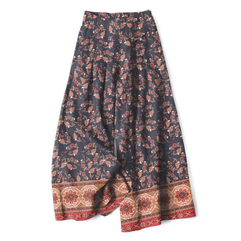 Buddha Stones Pantalon large à taille élastique et poches pour femme, en coton et lin, motif floral bohème - Gris ardoise - US16，UK/AU20，EU48 (3XL) - image 5