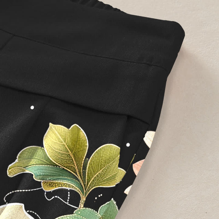 Buddha Stones Pantalon large en coton et lin à motif de vagues de lotus et de carpes koï pour femme, taille élastique et poches - image 3