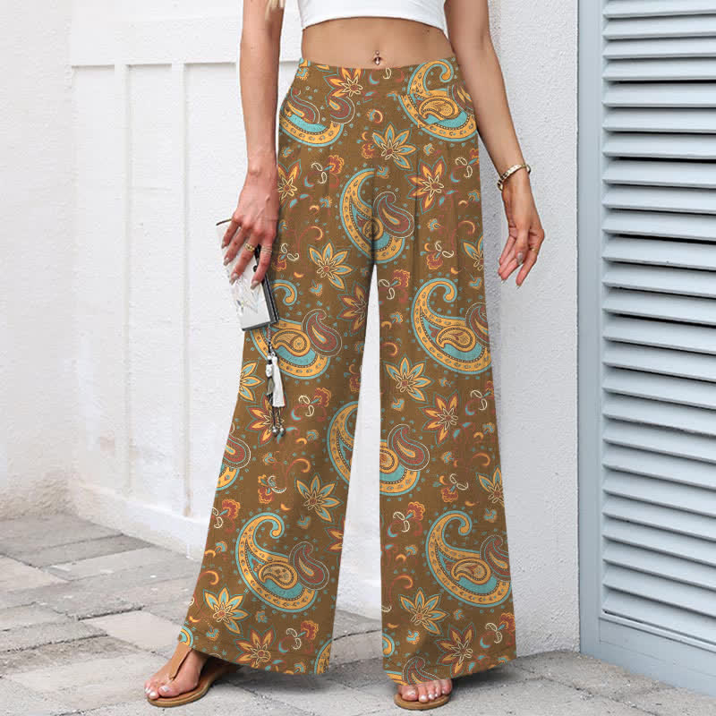 Buddha Stones Pantalon large pour femme en coton et lin, motif cachemire bohème, taille élastique et poches - image 6