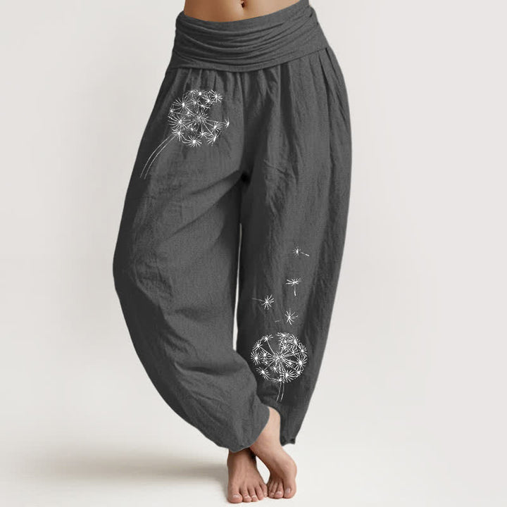Buddha Stones Pantalon harem pour femme en pur coton à motif de graines de pissenlit et taille élastique - Gris sombre - US16，UK/AU20，EU48 (3XL) - image 8