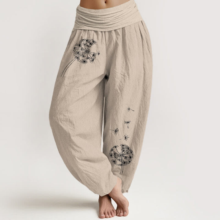 Buddha Stones Pantalon harem pour femme en pur coton à motif de graines de pissenlit et taille élastique - Tanné - US16，UK/AU20，EU48 (3XL) - image 14