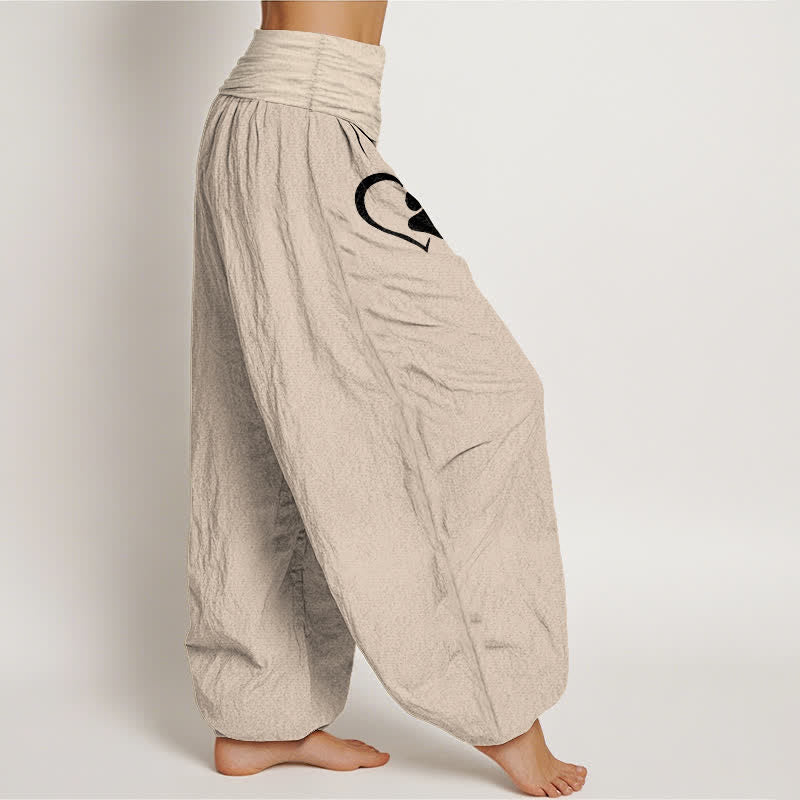 Buddha Stones Pantalon harem pour femme en pur coton à motif cœur et empreintes de pattes, taille élastique - image 16