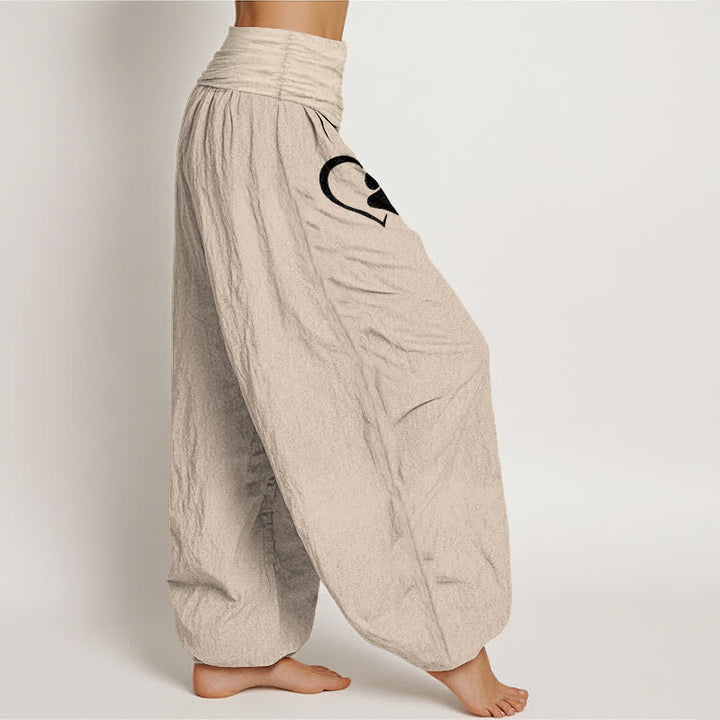 Buddha Stones Pantalon harem pour femme en pur coton à motif cœur et empreintes de pattes, taille élastique - image 16