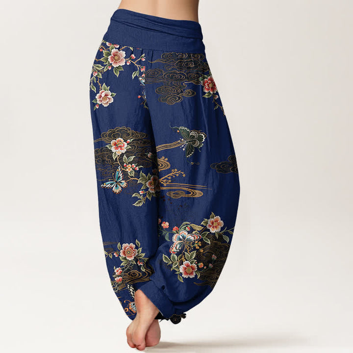Buddha Stones Pantalon harem pour femme en pur coton à motif floral et papillons, taille élastique - image 6