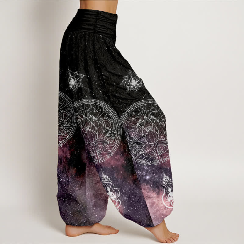 Buddha Stones Pantalon harem à taille élastique pour femme, en coton, motif mandala de lotus céleste - image 7