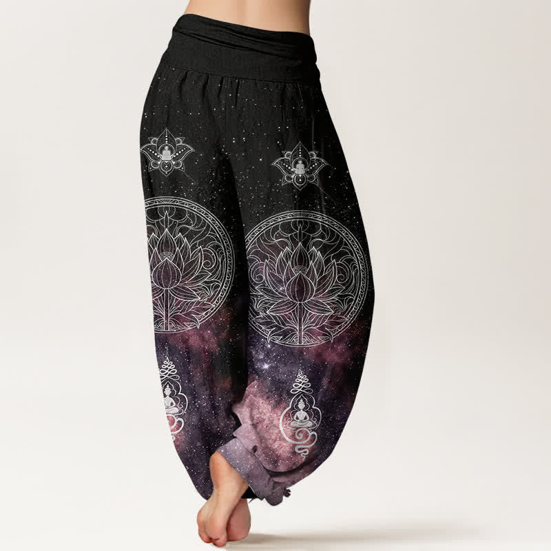 Buddha Stones Pantalon harem à taille élastique pour femme, en coton, motif mandala de lotus céleste - image 6