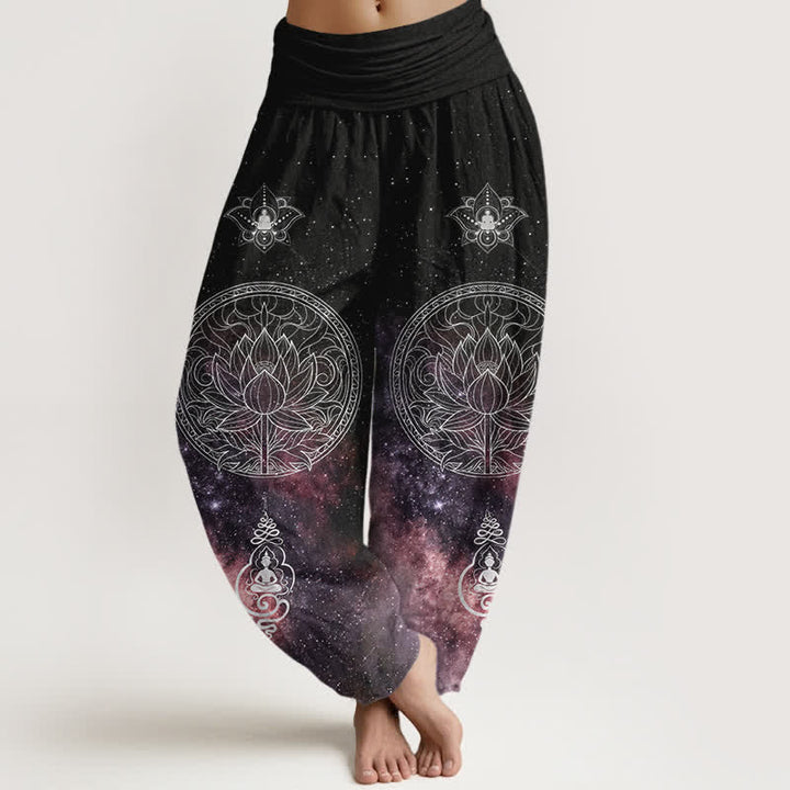 Buddha Stones Pantalon harem à taille élastique pour femme, en coton, motif mandala de lotus céleste - Prune - US16，UK/AU20，EU48 (3XL) - image 5
