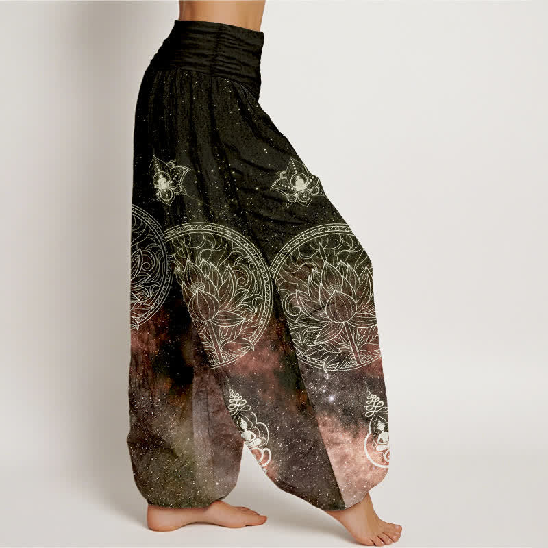Buddha Stones Pantalon harem à taille élastique pour femme, en coton, motif mandala de lotus céleste - image 10