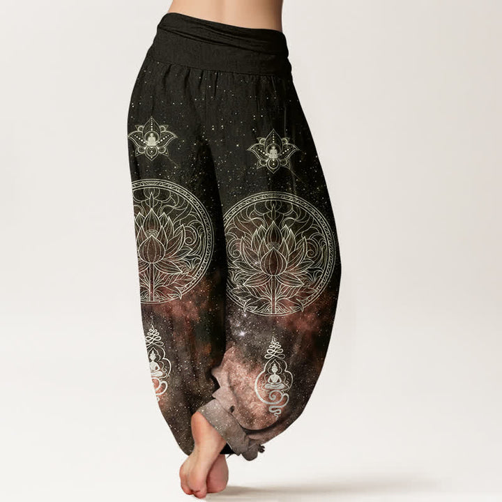 Buddha Stones Pantalon harem à taille élastique pour femme, en coton, motif mandala de lotus céleste - image 9