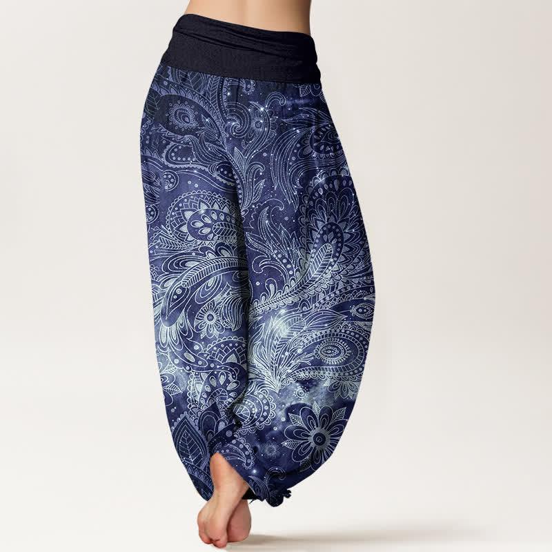 Buddha Stones Pantalon harem pour femme en pur coton à motif cachemire élégant et taille élastique - image 1
