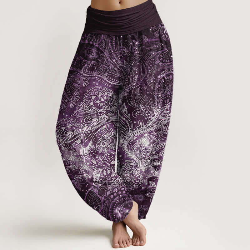 Buddha Stones Pantalon harem pour femme en pur coton à motif cachemire élégant et taille élastique - Violet - US16，UK/AU20，EU48 (3XL) - image 5