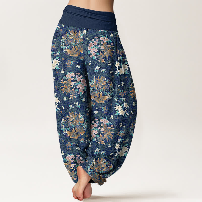Buddha Stones Pantalon harem pour femme en pur coton à motif floral médaillon et taille élastique - image 1