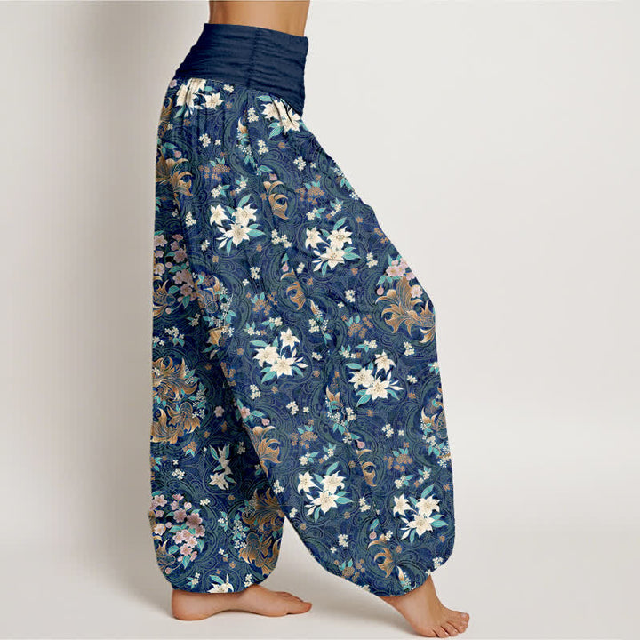 Buddha Stones Pantalon harem pour femme en pur coton à motif floral médaillon et taille élastique - image 2