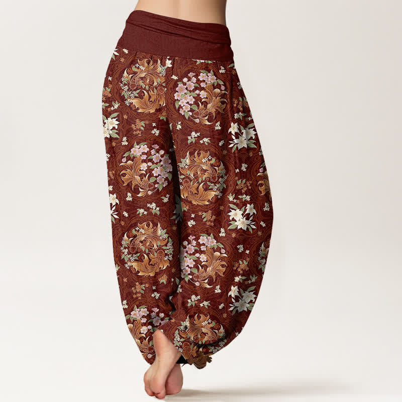Buddha Stones Pantalon harem pour femme en pur coton à motif floral médaillon et taille élastique - image 6