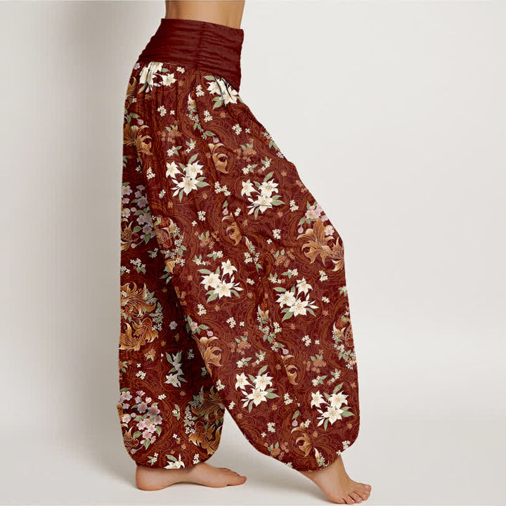 Buddha Stones Pantalon harem pour femme en pur coton à motif floral médaillon et taille élastique - image 7