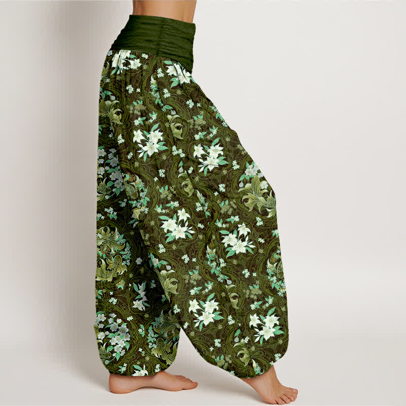 Buddha Stones Pantalon harem pour femme en pur coton à motif floral médaillon et taille élastique - image 10