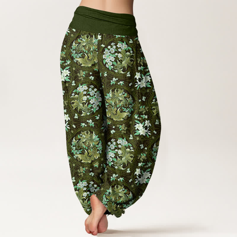 Buddha Stones Pantalon harem pour femme en pur coton à motif floral médaillon et taille élastique - image 9