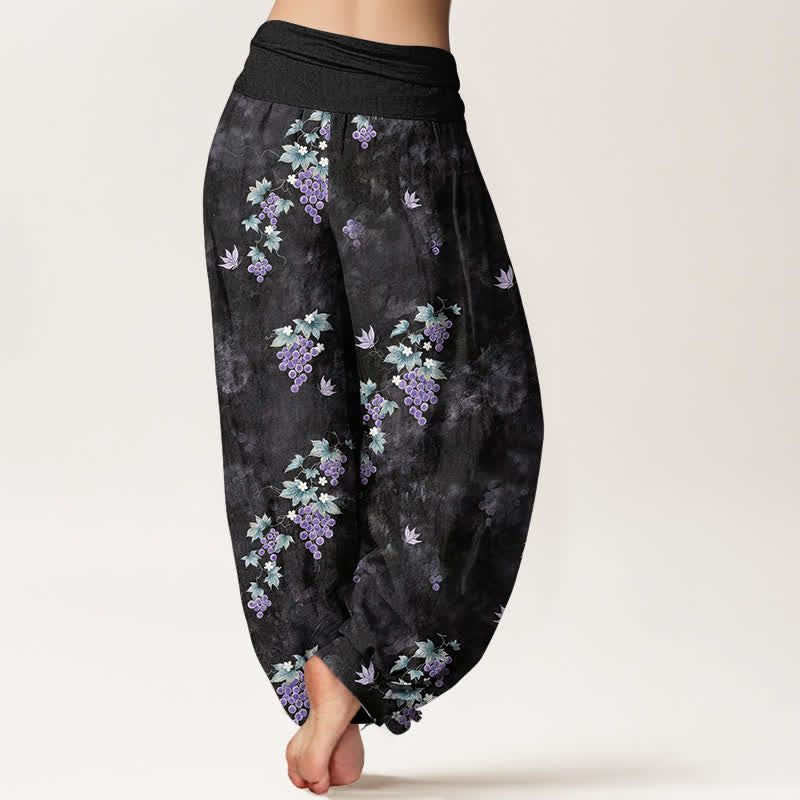 Buddha Stones Pantalon harem à taille élastique pour femme, en coton à motif de vigne vintage - image 1