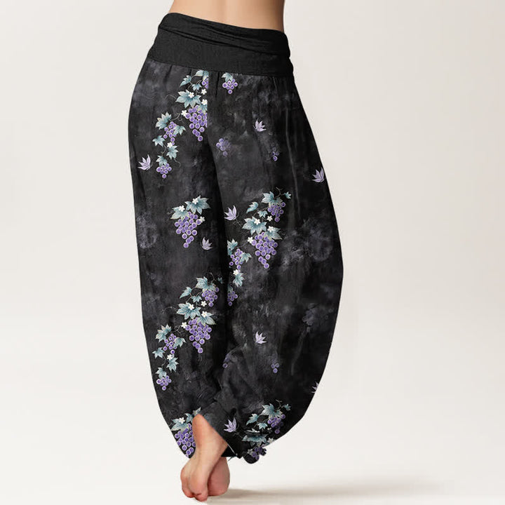 Buddha Stones Pantalon harem à taille élastique pour femme, en coton à motif de vigne vintage - image 1