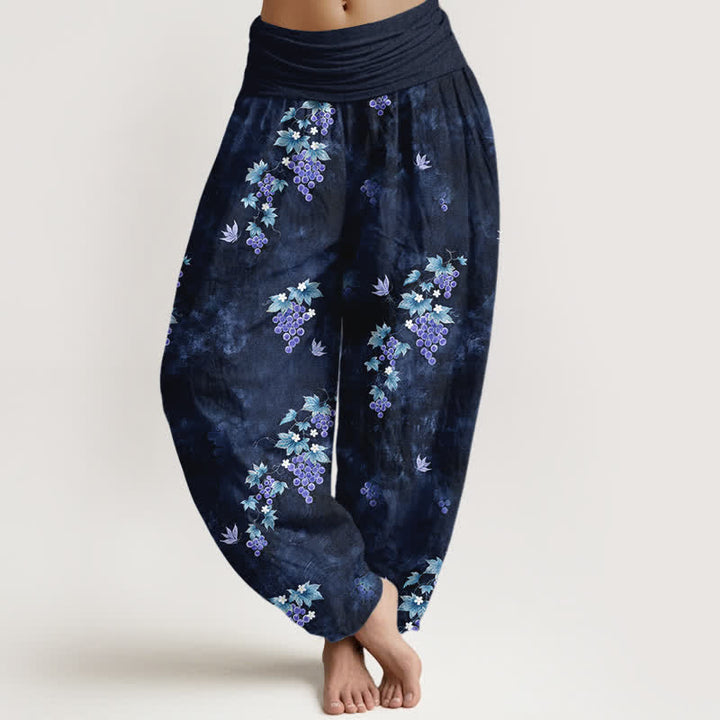 Buddha Stones Pantalon harem à taille élastique pour femme, en coton à motif de vigne vintage - Marine - US16，UK/AU20，EU48 (3XL) - image 5