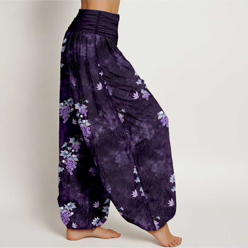 Buddha Stones Pantalon harem à taille élastique pour femme, en coton à motif de vigne vintage - image 10